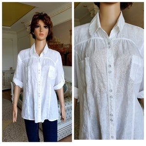 Minimalist Blouse white Blouse 2XL white Shirt women Linen Shirt Linen Clothing Vintage Button Up Shirt white Linen Top Linen blouse