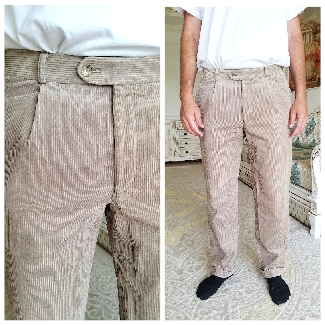 Mens Pants Mens Corduroy Pants Beige Corduroy Pants Chino Etsy