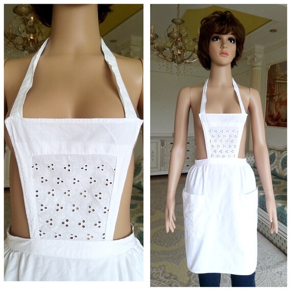 60s french farmhouse White Pinafore White apron la