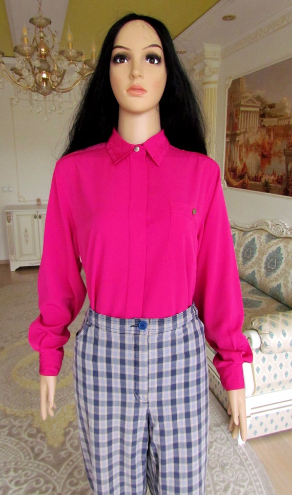 80s pink blouse long sleeve Blouse Victorian Blou… - image 2