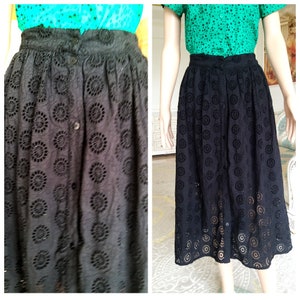 Black button up skirt maxi skirt Black skirt Black Long skirt L gothic skirt Victorian skirt Edwardian skirt Black lace skirt
