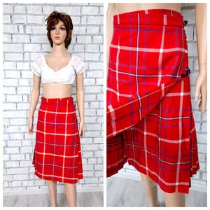 Red wrap skirt XL plaid skirt wool skirt tartan skirt women skirt Scotland long pleated skirt long plaid Skirt  Swinter skirt warm skirt