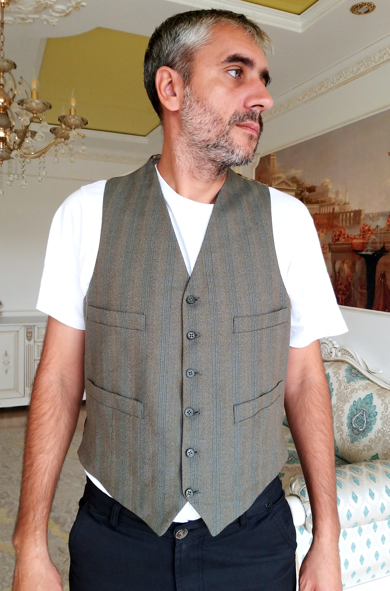 Khaki vest Tweed Vest suit Vest Mens Vest groomsman gift men Etsy