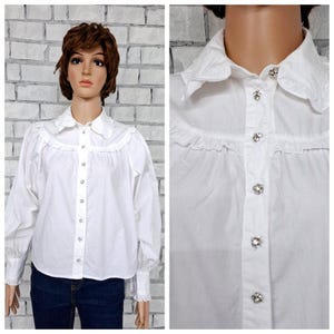 camicetta da donna L/XL camicetta in pizzo bianco Abbigliamento vittoriano Camicetta vittoriana Colletto volant colletto alla Peter Pan camicetta formale in stile vittoriano