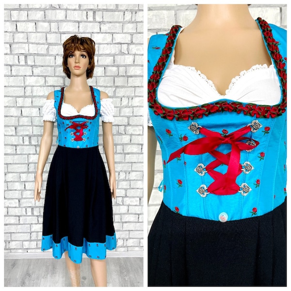 Blue floral  Dirndl  Dress Oktoberfest Clothing bavarian dress German Dress Festival Dress Folk Dress oktoberfest dress XS