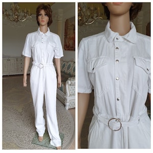 mono blanco Mono blanco Mono Unisex One Piece blanco Overoles vintage Ropa de trabajo utilitario mujer uniforme mecánico M