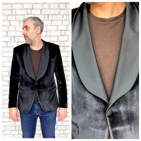 Mens jackets Vintage Mens black velvet blazer bla… - image 1