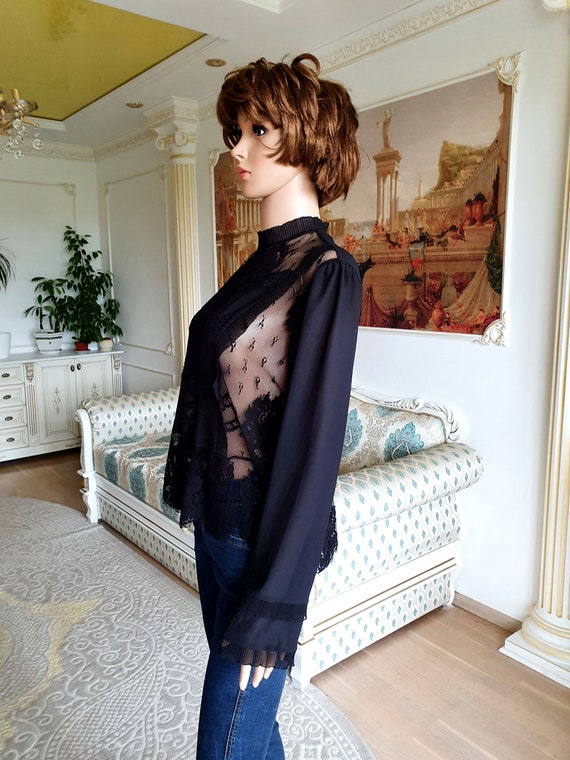 gothic shirt gothic Blouse  black lace blouse Vin… - image 4