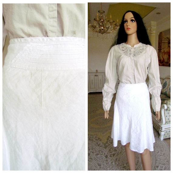 White Linen skirt womens white long skirt White sk