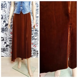 brown velvet skirt brown skirt Long skirt womens skirt Vintage maxy skirt Boho skirt broomstick skirt S casual skirt Bohemian skirt