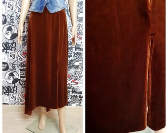 brown velvet skirt brown skirt Long skirt womens skirt Vintage maxy skirt Boho skirt broomstick skirt S casual skirt Bohemian skirt