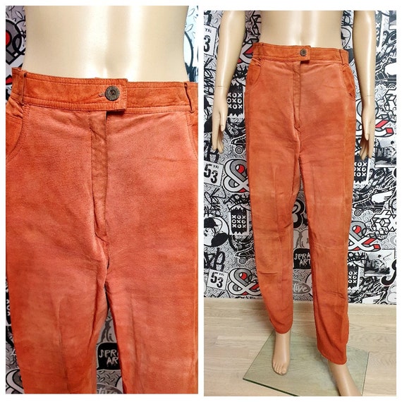 Leather Clothing rust Leather pants M cowgirl pants W… - Gem