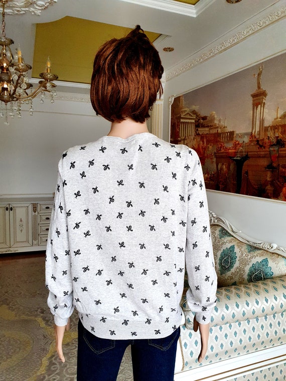 Womens Sweater Bee Print Sweater Womens Cardigan Bee Cardigan Knitted Sweater Knitted Cardigan M Gray Cardigan Womens Top Bee Top