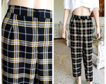 womens Plaid Pants Retro Pants womens Pants Checkered Pants Black Plaid Pants Tartan Pants Golf Pants Disco Pants XL bottom plaid Trousers