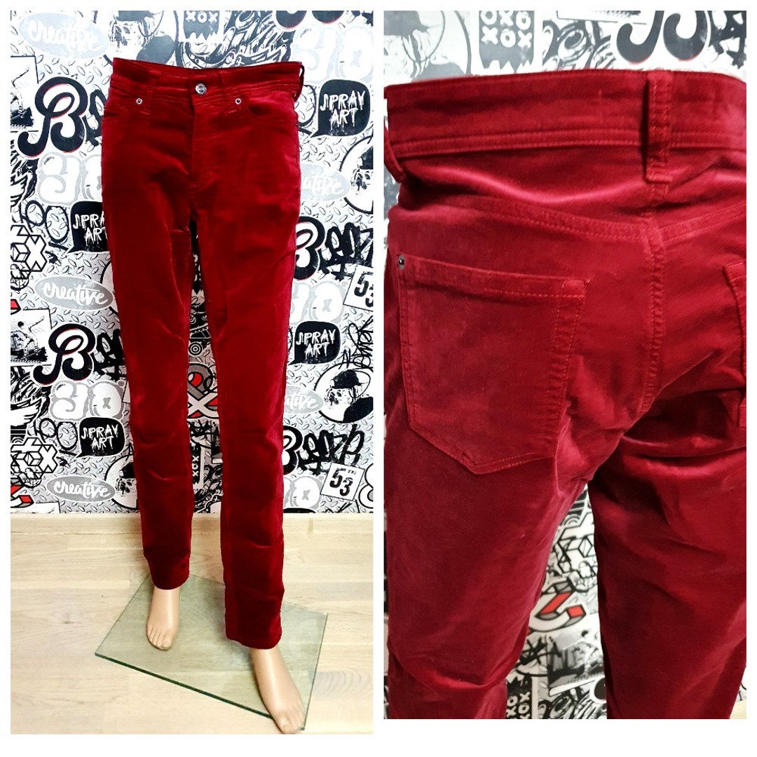 Mens Burgundy Velvet Pants S Burgundy Pants Chino Pants Retro Etsy UK