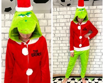 14-15 years Cosplay Grinch costume pajamas Sleepwear halloween costume Grinch Jumpsuit Romper animal onesie