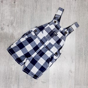 2T oshkosh b&#39;gosh navy Blue tartan plaid Overall Shorts Kids Overall Baby Toddler Outfit   vintage Kids jumpsuit  Kids romper