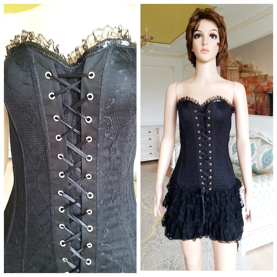 steampunk dress XS women black Ruffle Dress witch… - image 1