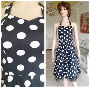 80s Rockabilly dress Pin Up Dress circle dress womens dress vintage Black White polka dot dress party dress Black White Dress XS