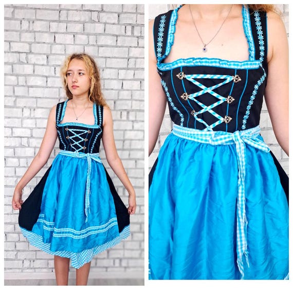 black Blue Gingham Dirndl Dress XS Oktoberfest Clothing  Dirndl bavarian dress German Dress Festival Dress Folk Dress oktoberfest dress