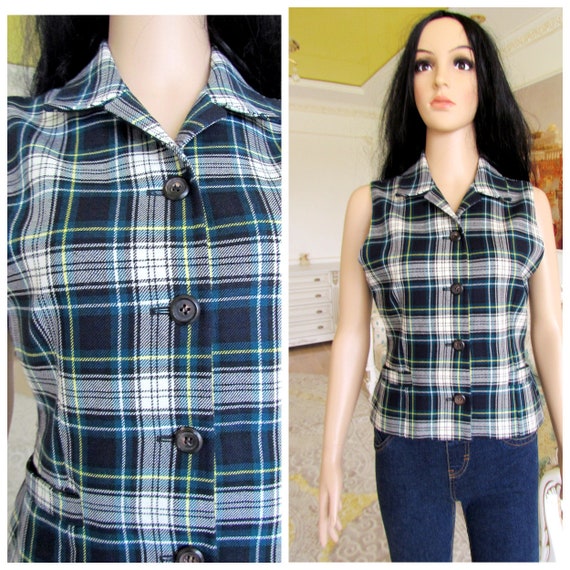 Green Plaid Vest Vintage Womens Vest 