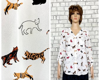 womens shirt S cat shirt cat print blouse womens blouse animal print shirt animal blouse boho blouse minimalist blouse everyday blouse