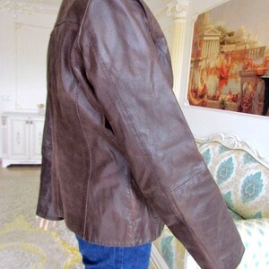 womens Leather blazer 70s retro blazer womens Leather Clothing Vintage Leather jacket brown blazer brown jacket buttom Blazer M image 6