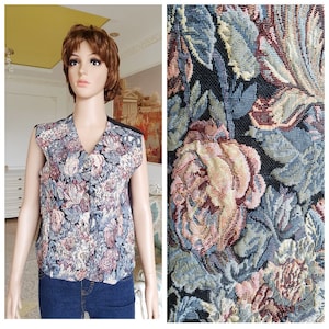 tapestry vest M Retro Vest Boho Vest Patterned Top womens Vest Vintage FLoral Top FLoral Vest Hippie Vest waistcoats Patterned  fitted Vest