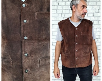 Mens Leather Vest for men  Brown Leather Clothing Cowboy Vest Vintage Mens Vest Leather Vest Western Vest brown Vest suede Vest XL