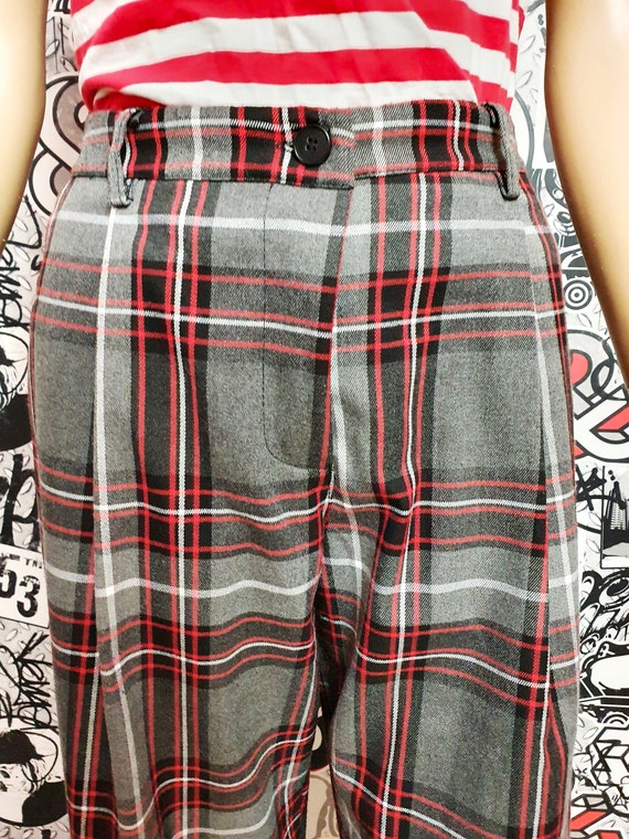 gray red Plaid Pants womens Plaid Pants Retro Pan… - image 4