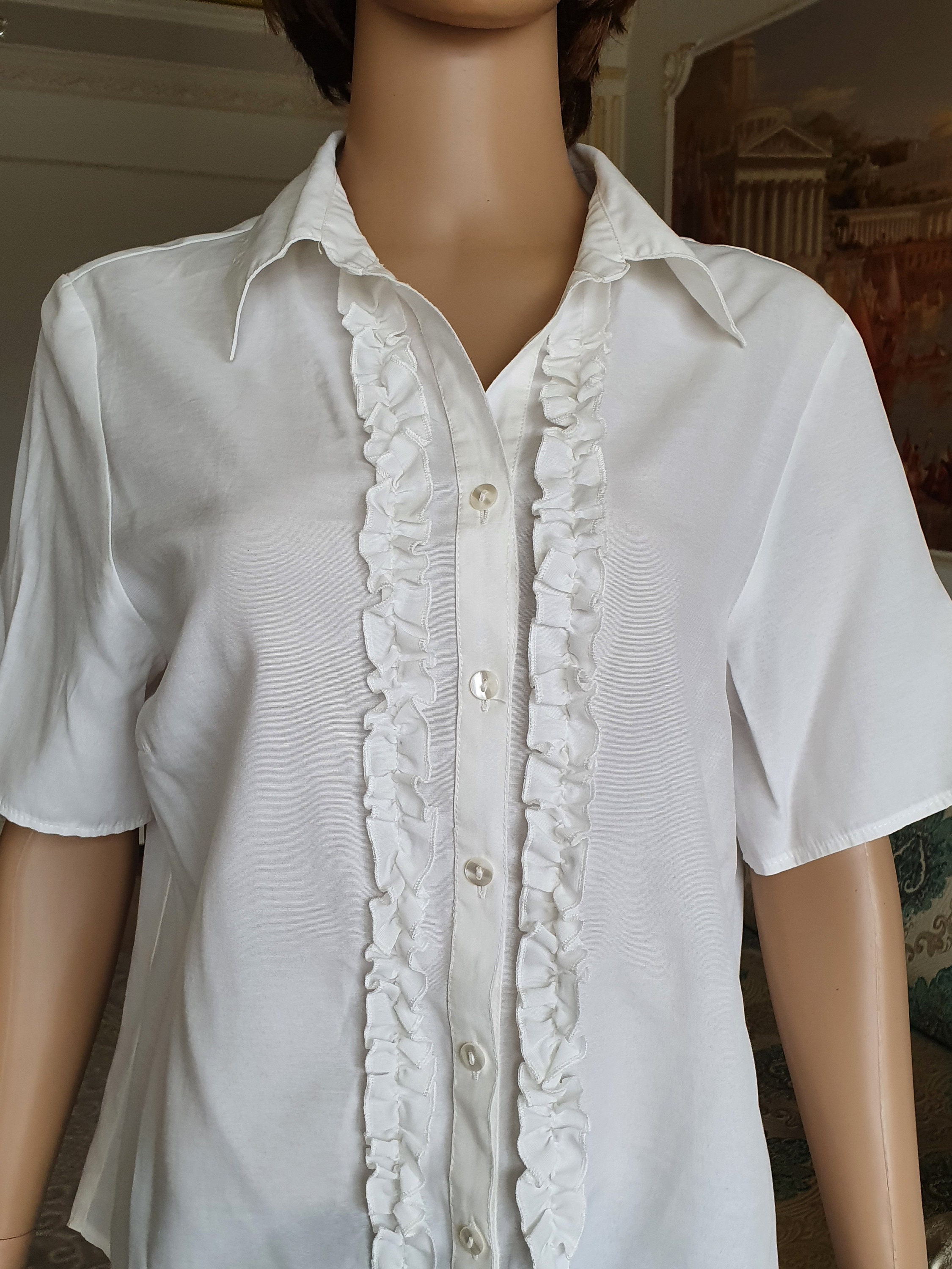 Ruffle Blouse L White Blouse White Ruffle Shirt Boho Shirt - Etsy