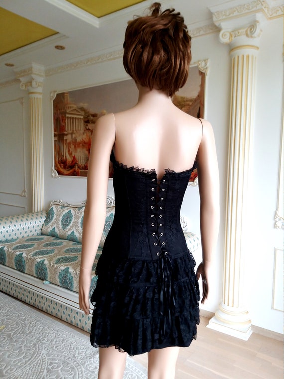 steampunk dress XS women black Ruffle Dress witch… - image 8