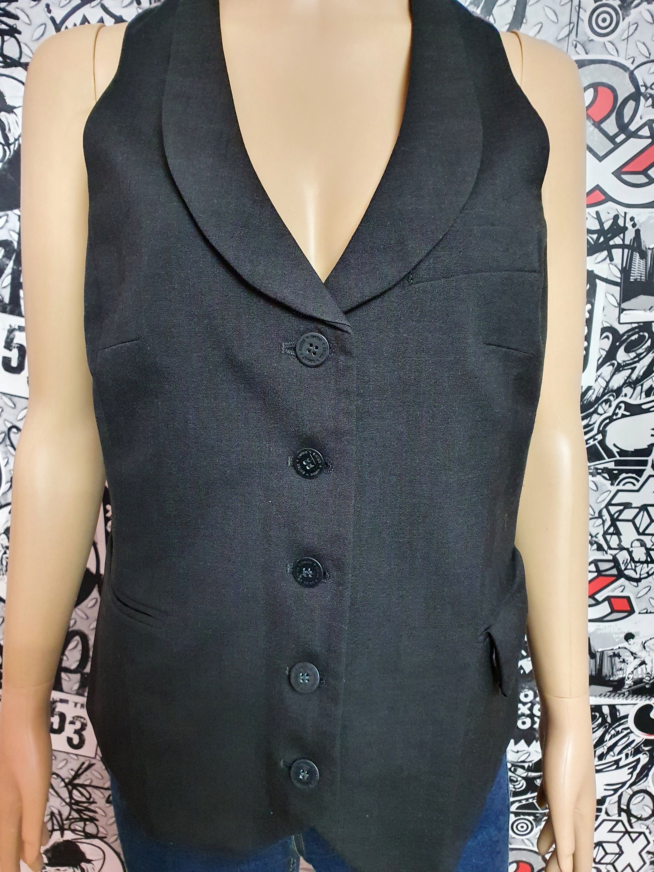 Steampunk Vest M Black Vest Vintage Womens Vest Black Top Goth Etsy