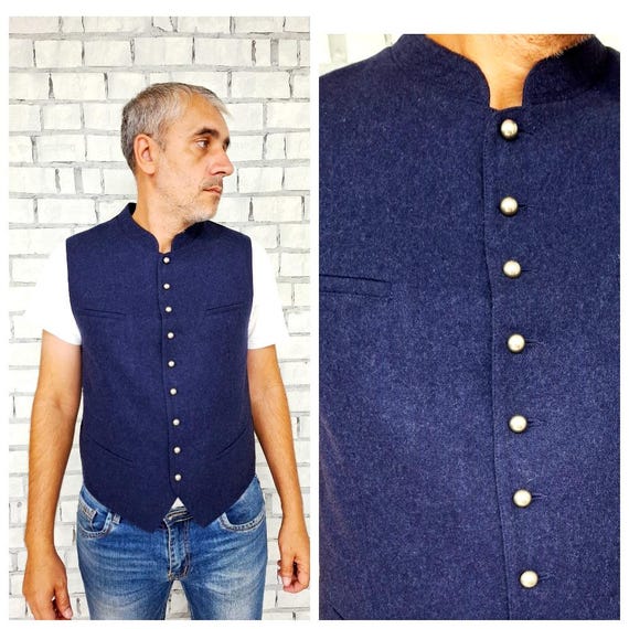 Gilet homme L gilet bavarois trachten gilet Oktoberfest gilet homme laine gilet vintage festival gilet bleu marine gilet folk gilet sans manches Etsy France