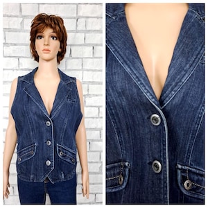 womens denim Vest M Vintage BLUE denim Top BLUE jeans Top jeans Vest cotton Top womens Vest waistcoats Retro Vest jeans Vest cotton Vest