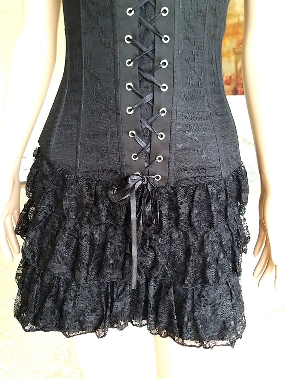 steampunk dress XS women black Ruffle Dress witch… - image 4