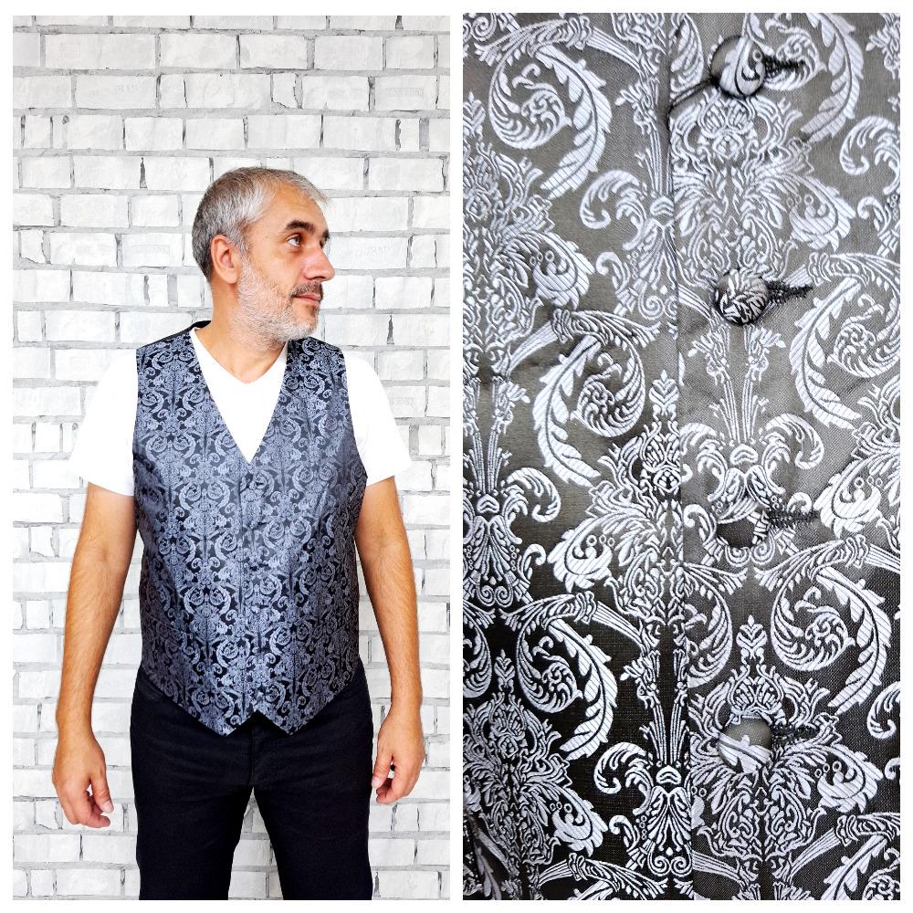 Paisley Pattern Silver Paisley Waistcoat Silk Vest Paisley Vest L