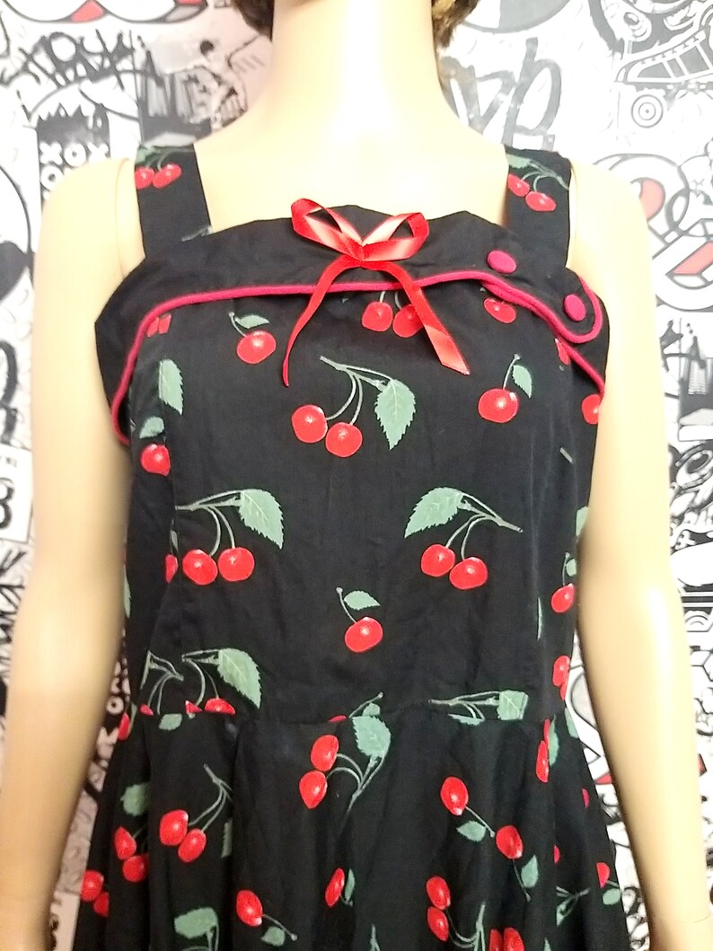 Black Pin up Dress Rockabilly Dress Cherry Print Clothing Etsy