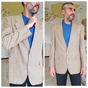 mens wedding Blazer Clothing 80s Mens Blazer Vintage beige Blazer mens check Blazer Oversize Herringbone Blazer Houndstooth Blazer XL