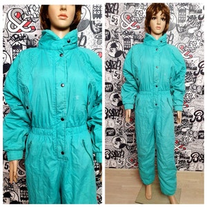 Overall aqua ski suit M Womens ski suit  Womens Clothing Vintage One Piece Skiing Clothing Vintage Skiing Tracksuit Winter Snowsuit