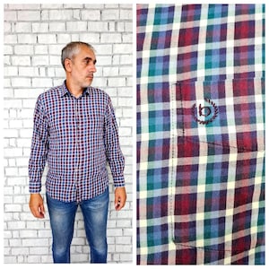 Camisa Bugatti M Camisa azul a cuadros camisa de hombre Camisa vaquera Camisa de trabajo camisa de tartán Camisa a cuadros Camisa vintage occidental