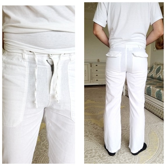 Mens linen Pants Mens White Pants Retro Pants Chi… - image 1