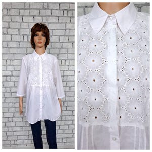 womens blouse XL white Lace blouse Collared blouse everyday blouse Victorian Blouse Victorian style Edwardian formal office blouse