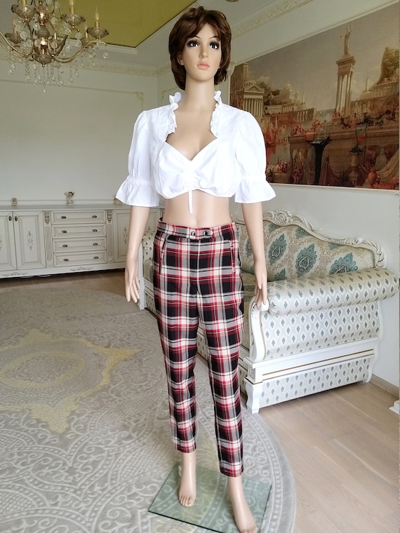 Plaid Pants White RED Plaid Pants womens Pants Re… - image 2