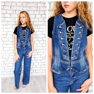 Vintage 90s NY Jeans Denim Cotton Vest | Size M - Etsy