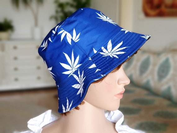 blue Hat beach hats Leaf Cannabis Marijuana print… - image 1