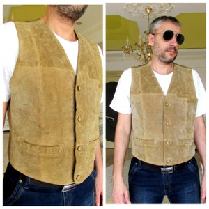 90s hombres cuero chaleco marrón cuero ropa cowboy chaleco vintage hombres chaleco de cuero chaleco occidental chaleco ante marrón chaleco M