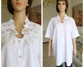 Victorian Clothing  short sleeve blouse  Victorian style Victorian shirt White Blouse womens blouse Edwardian shirt White lace Blouse 4XL