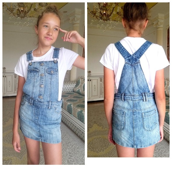 girls Denim dress apron dress girls skirt Denim s… - image 1