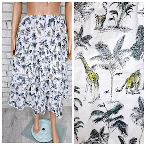 zebra giraffe elephant print skirt woodland print skirt M/L womens skirt Vintage safari animal print skirt Tiered Skirt